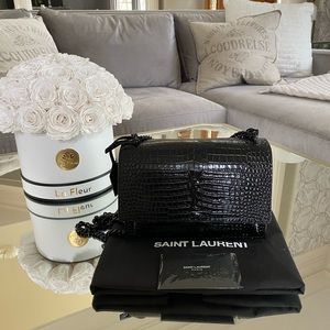 YSL Sunset Medium Chained Bag in crocodile embossed shiny leather